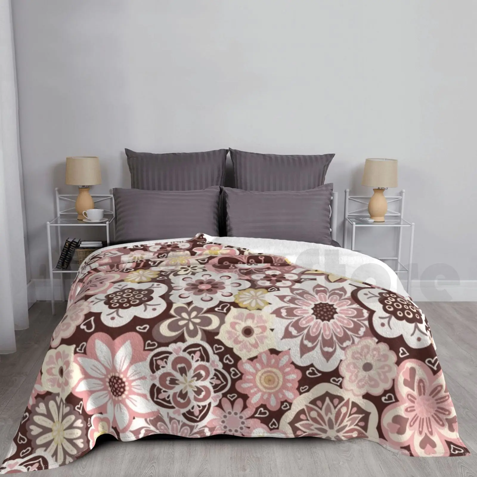 Beautiful Bouquet Of Midsummer Blooms In Pink , Yellow And Brown Blanket For Sofa Bed Travel Beautiful Beauty