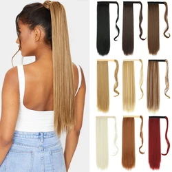 Blonde Long Straight Wrap Around Ponytail Hair Extensions Natural Hairpiece Headwear Synthetic Fiber Heat-Resistant Fake Hair