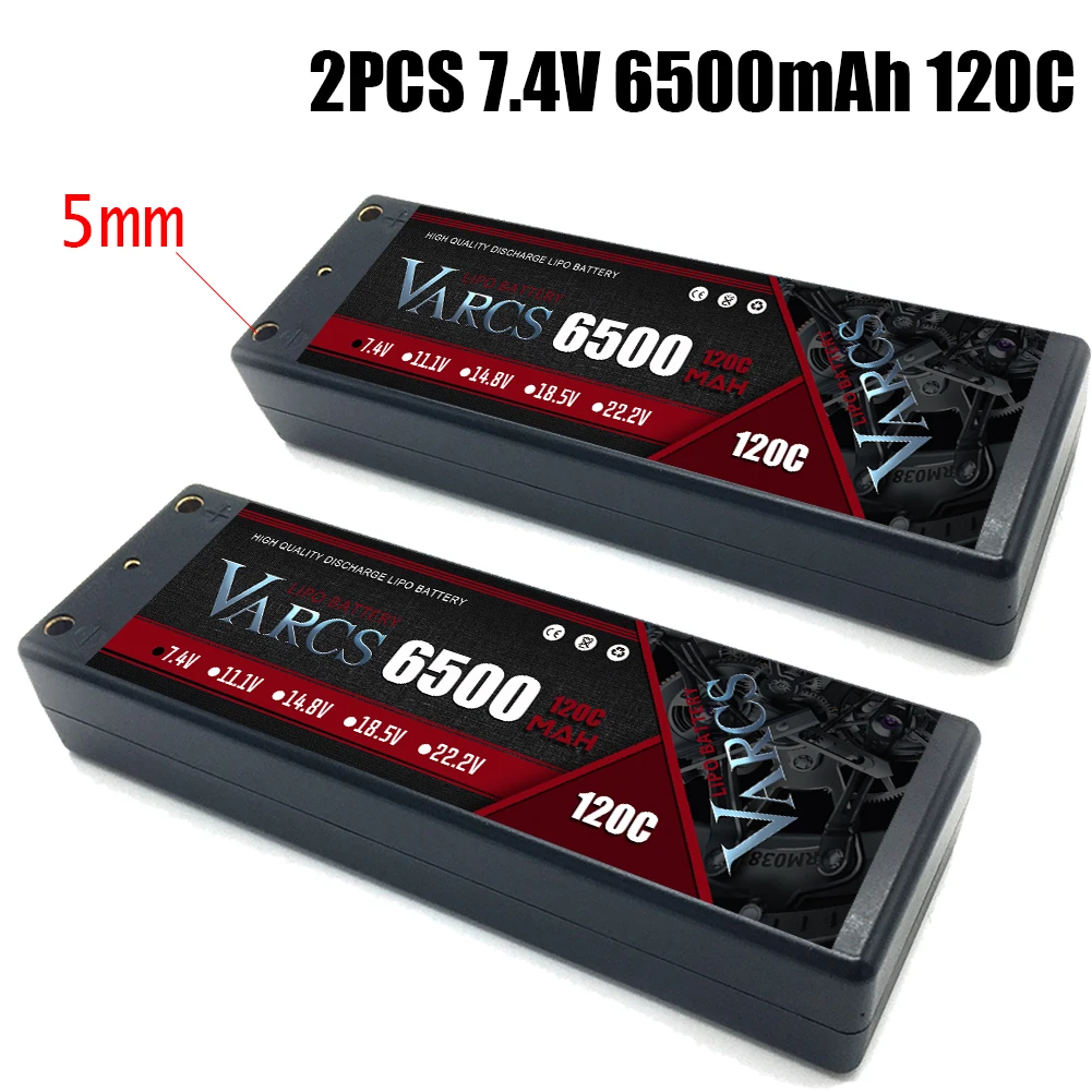 

2PCS VARCS Lipo Batteries 2S 7.4V 6500mAh 120C/240C 5MM HardCase for RC 1/8 /10 Car Off-Road Buggy Truck Boats salash Parts