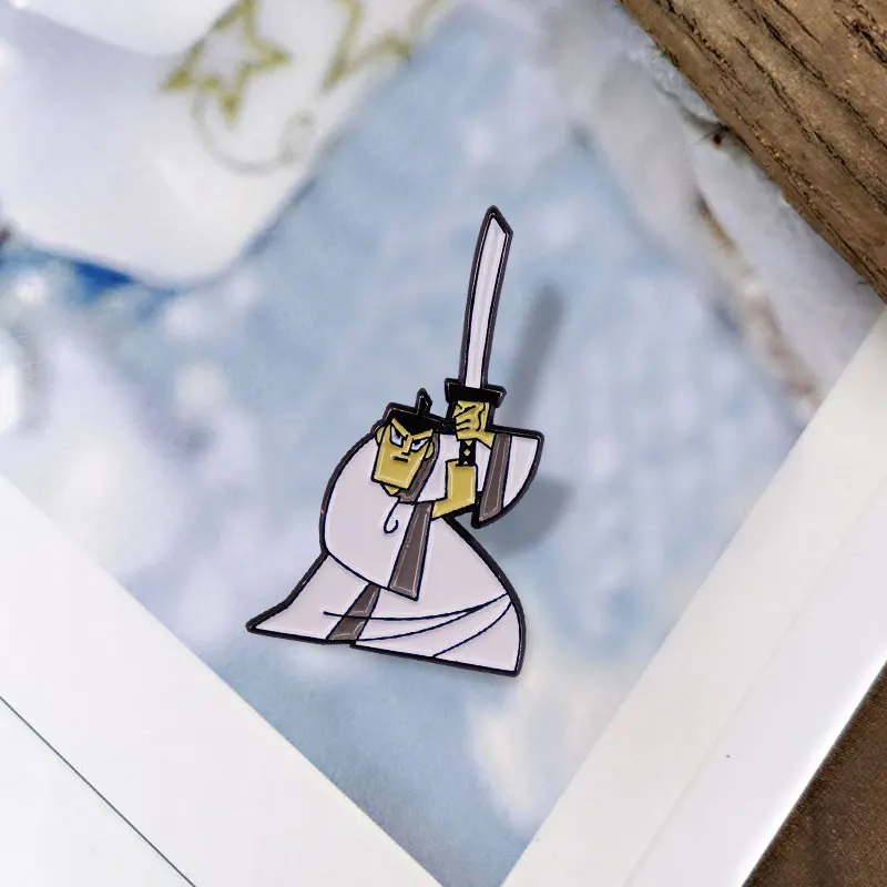 Samurai Jack Pin 90s Ninja White clothes warrior Cartoon brooch Heady Festival Hat and Lapel pins