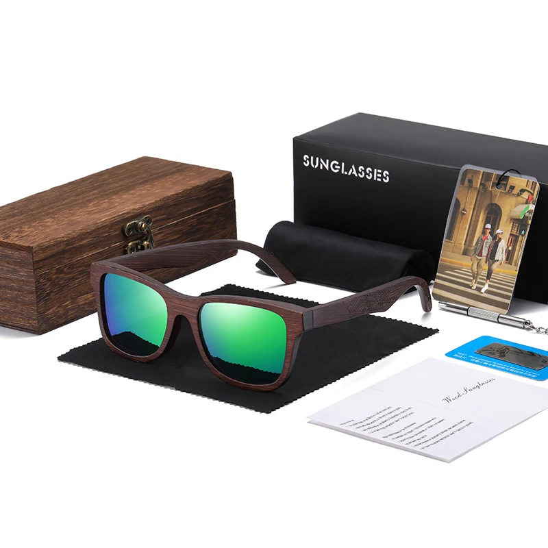 GM natuurlijke bamboe houten zonnebril handgemaakte gepolariseerde bril spiegelcoating lenzen brillen met geschenkdoos