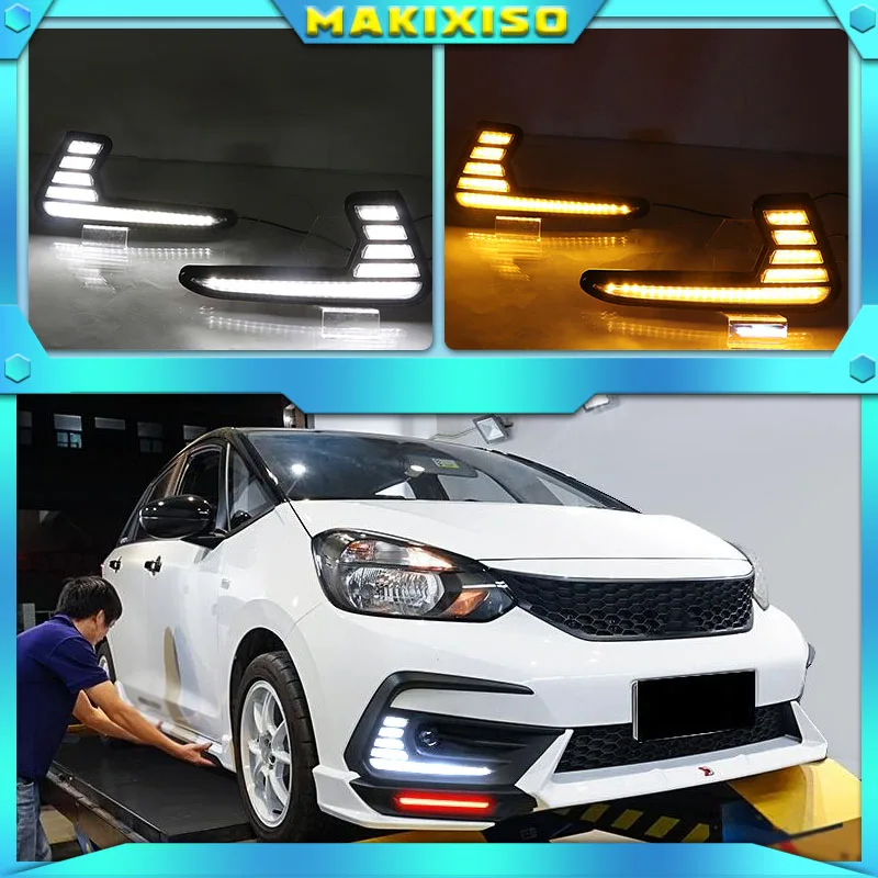 

LED Daytime Running Lights for Honda Jazz fit 2020 2021 LED DRL fog lamp with turn signal function car styling