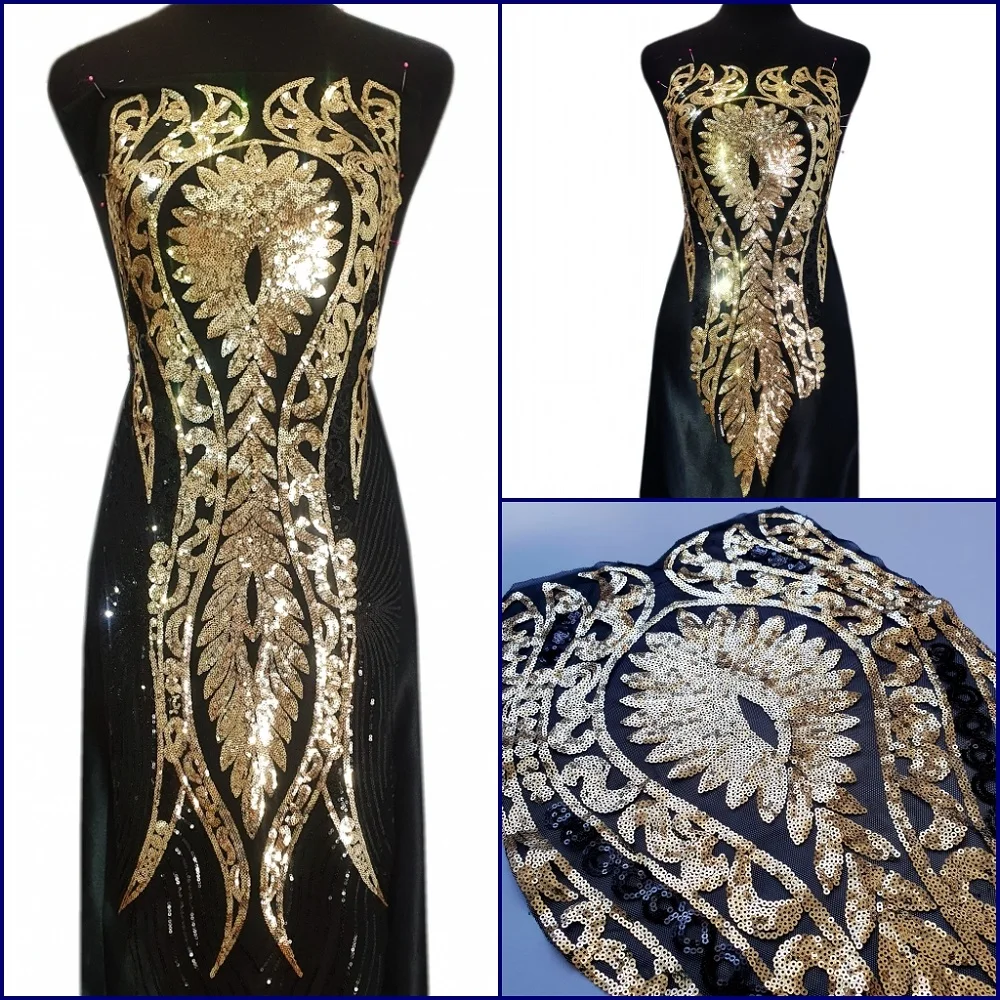 Sequins Beaded Golden Yellow Bodice Ornament Clothes Evening Dress Costumes Diy Patches Appliques For Prom Gown Design Couture