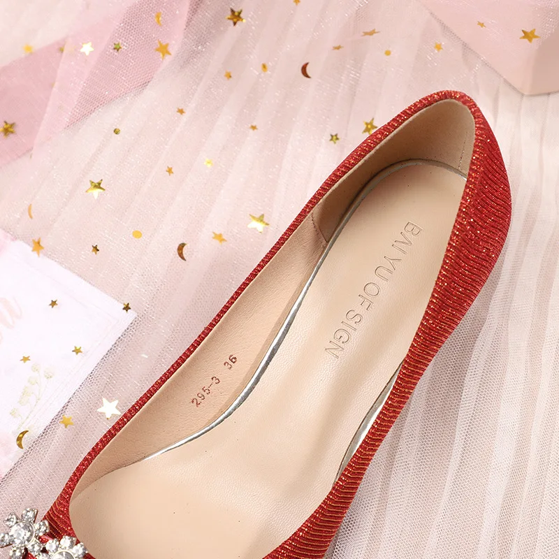 Designer women pumps Wedding None-Woven Slip On 3.5CM Thin High Heels Pointed Toe Shallow Rhinestones women shoes size 35-42