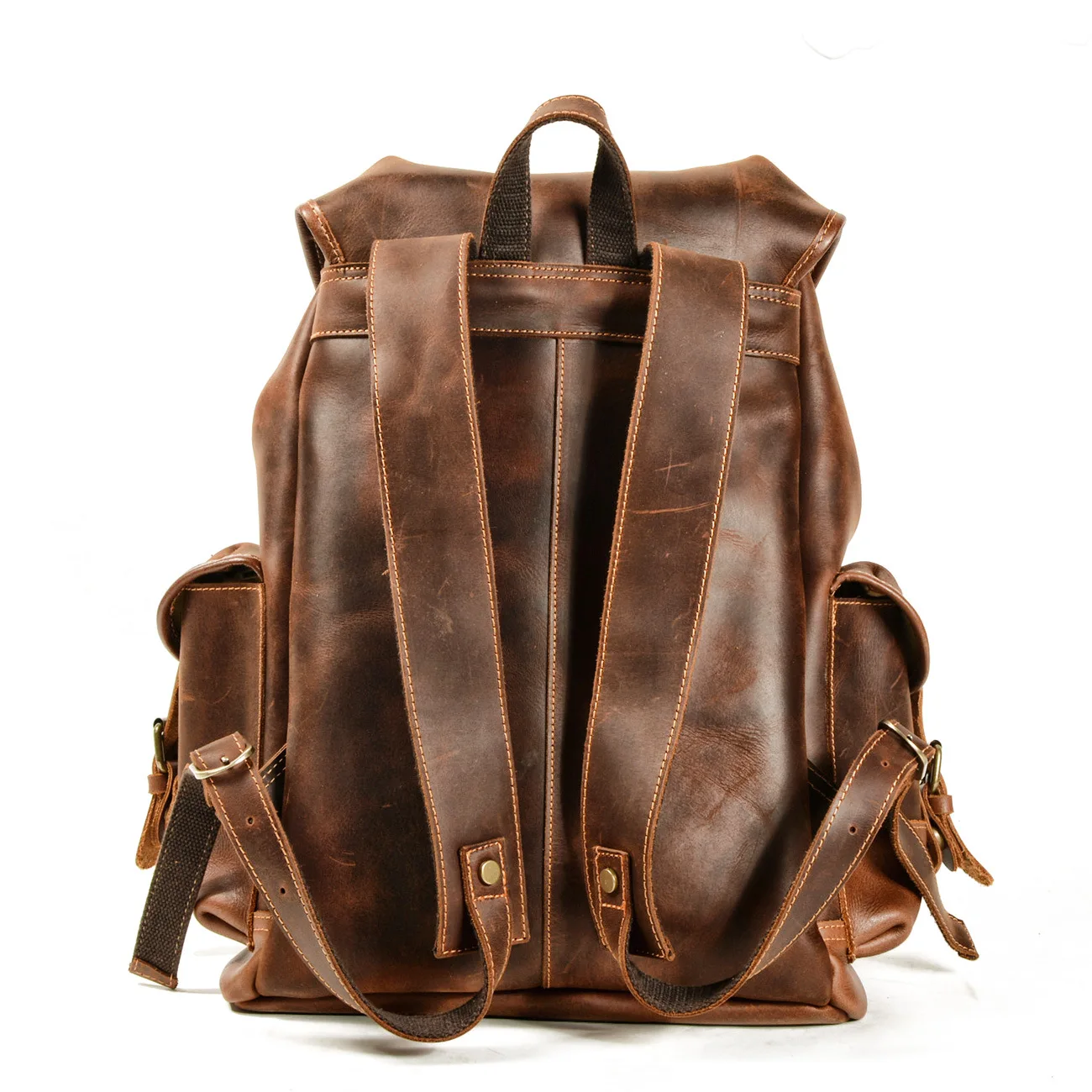 The New Genuine Leather Men Backpack  Outdoor Casual School Bag Large Capacity Backpack Genuine Leather Mountaineering Bag