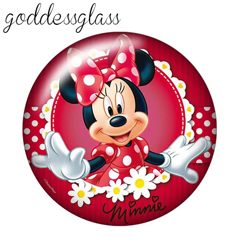 Disney cute Minnie Mouse Girls Gift 10pcs 12mm/18mm/20mm/25mm Round photo glass cabochon flat back Necklace Making findings