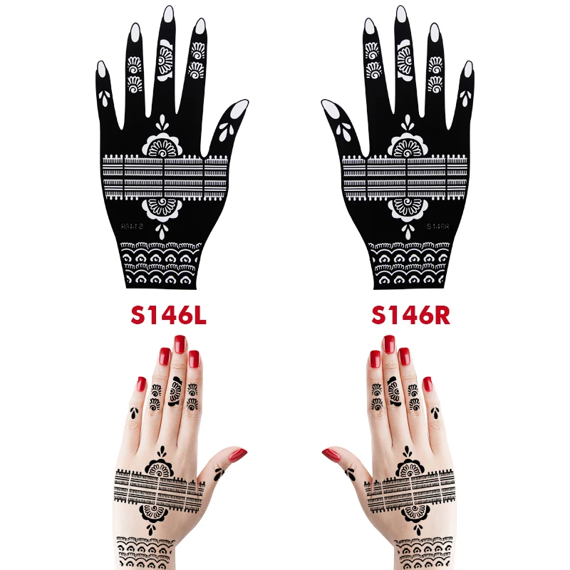 10PCS Self-Adhesive Reusable Henna Tattoo Stencils,Mehndi Indian Temporary Hand Tattoos For Body Art Painting 5 Pairs