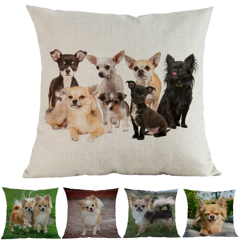 

Cute Puppy Animal Small Pet Breed Dogs Chihuahua Portrait Throw Pillow Case Home Shop Sofa Car Decorative Cushion Cover 45x45cm