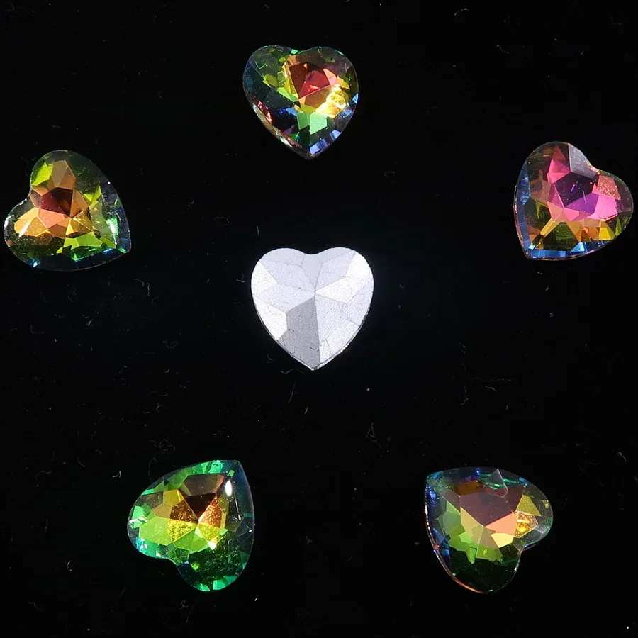 Glaskristall 10mm 20 Stück Herzform Regenbogen & Jelly Candy AB Farben Spitze Rückseite zum Aufkleben Strassperlen Applikation DIY Verzierung – Detail 3