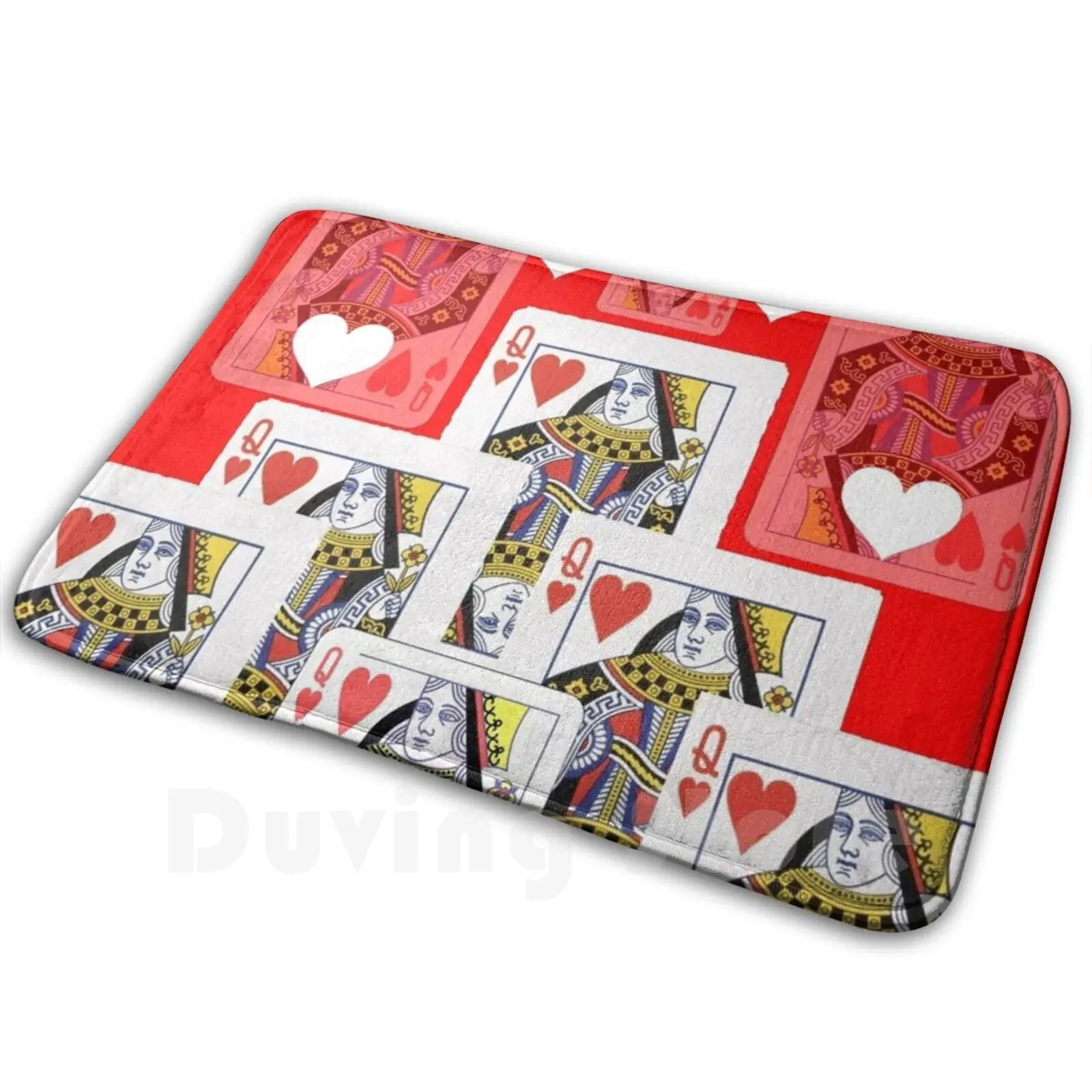 Red-White Casino Queen Heart Playing Cards Soft Non-Slip Mat Rug 536 Carpet Cushion Red White Hearts Casino Queens Art