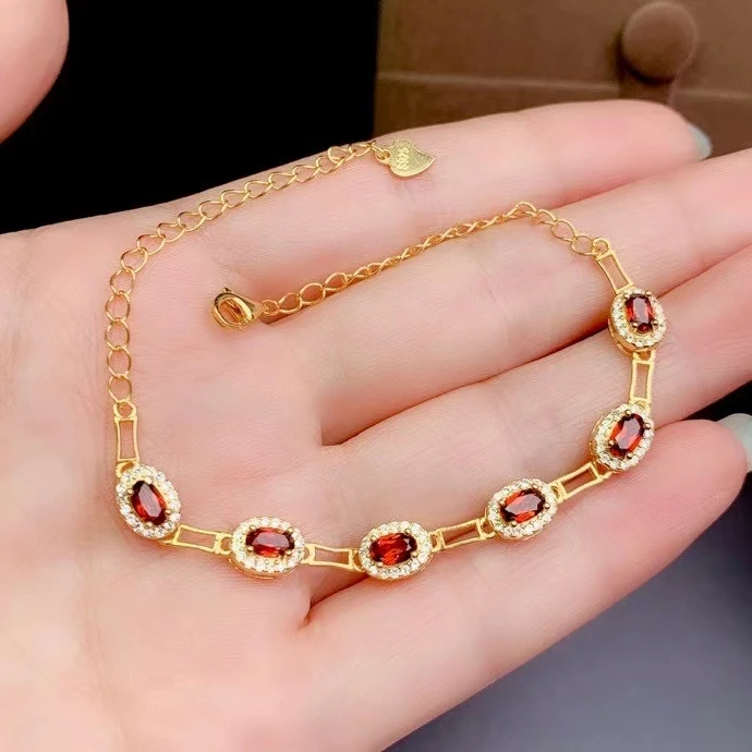 

KJJEAXCMY fine jewelry 925 sterling silver inlaid natural garnet New girl fresh and elegant gem bracelet support test