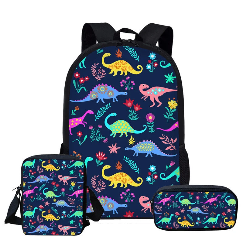 Cartoon Dinosaur 3D Print School Bags For Girls Kids School Backpack 3pcs/set Children Schoolbags Orthopedic Girl Backpacks