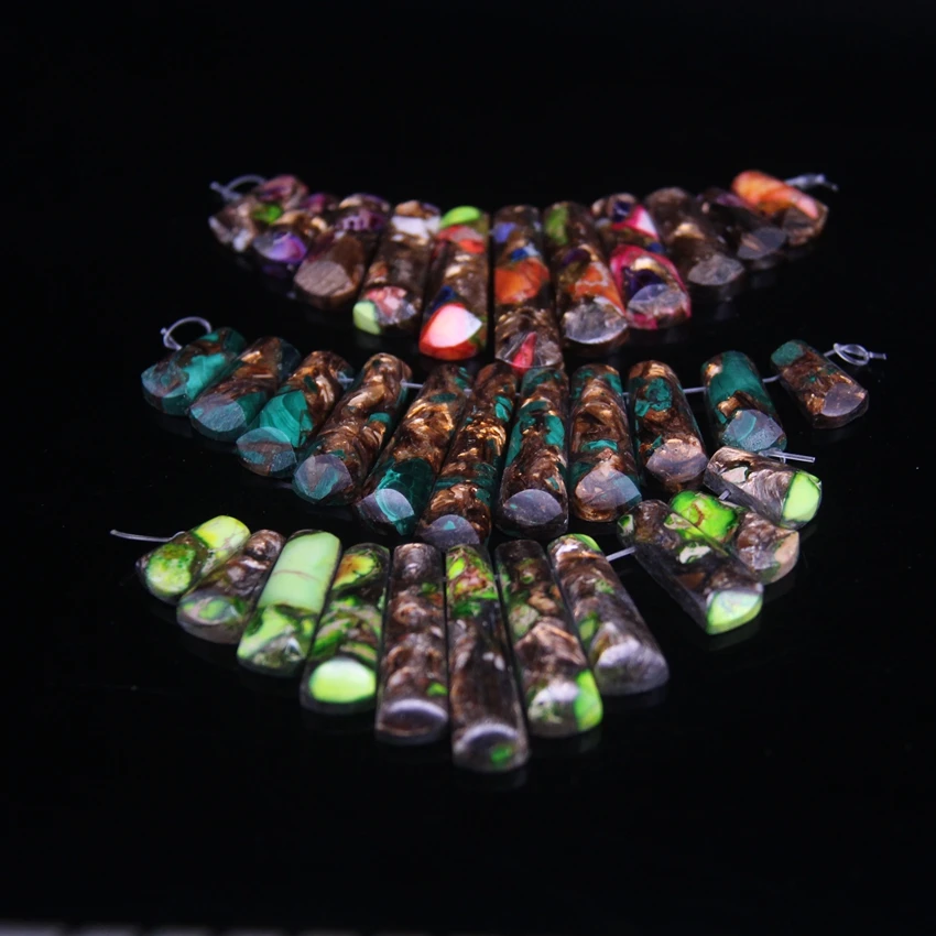 11pcs/set Sea Sediment Slice Graduated Pendant Beads,Top Drilled Ocean Impression Jaspers Emperor Stone Stick Necklaces Jewelry