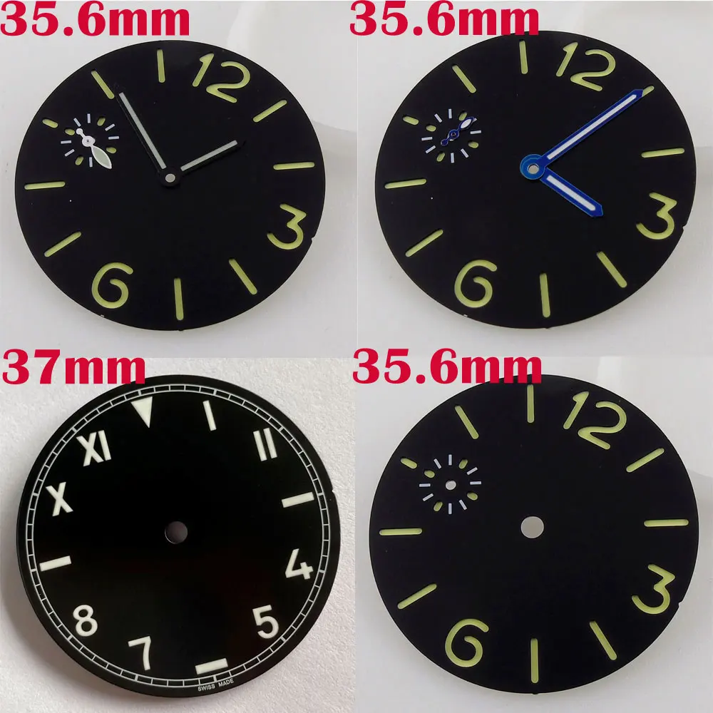 35.6mm/37mm Black Watch Dial Spare Parts Fit For ETA 6497 ST 3600 Hand Winding Movement Sandwich Dial For Manual Watch