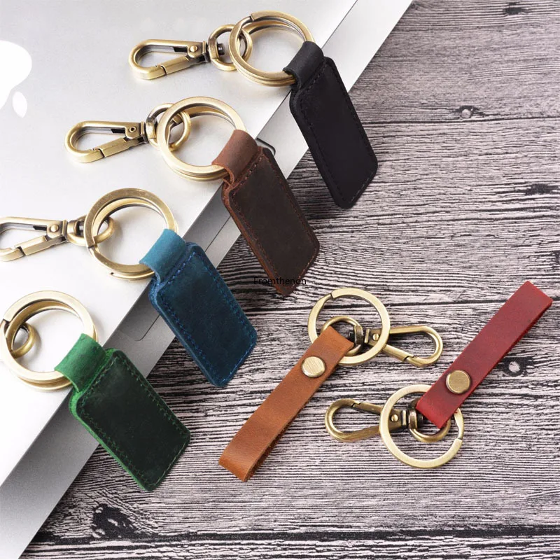 Fromthenon Vintage Genuine Leather Bronze Metal Keyring Keychain Holder Women Men Car Pendant Office Accessories Men Father Gift