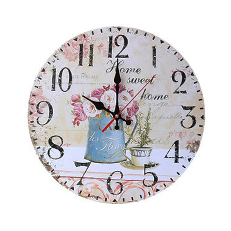 30CM Silent Wall Clock,Vintage Pattern Wooden Cardboard Wall Clock, European Retro Clock for Chic Home Office Cafe Decor