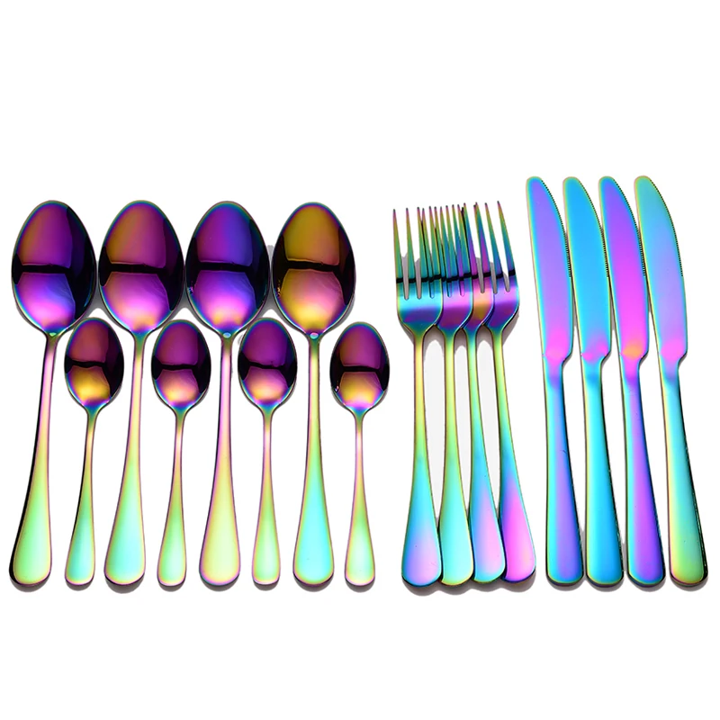 

Tablewellware Stainless Steel Cutlery Set Rainbow Tableware Home Kitchen Fork Spoon Knife Spoon Set Dinnerware Set Dropshipping