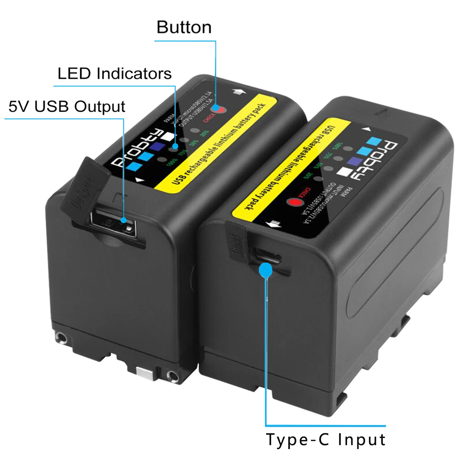 Original Probty NP-F770 NP-F750 np f750 NPF770 battery with USB charging output for Sony NP F970 F960 F550 F570 QM91D CCD-RV100