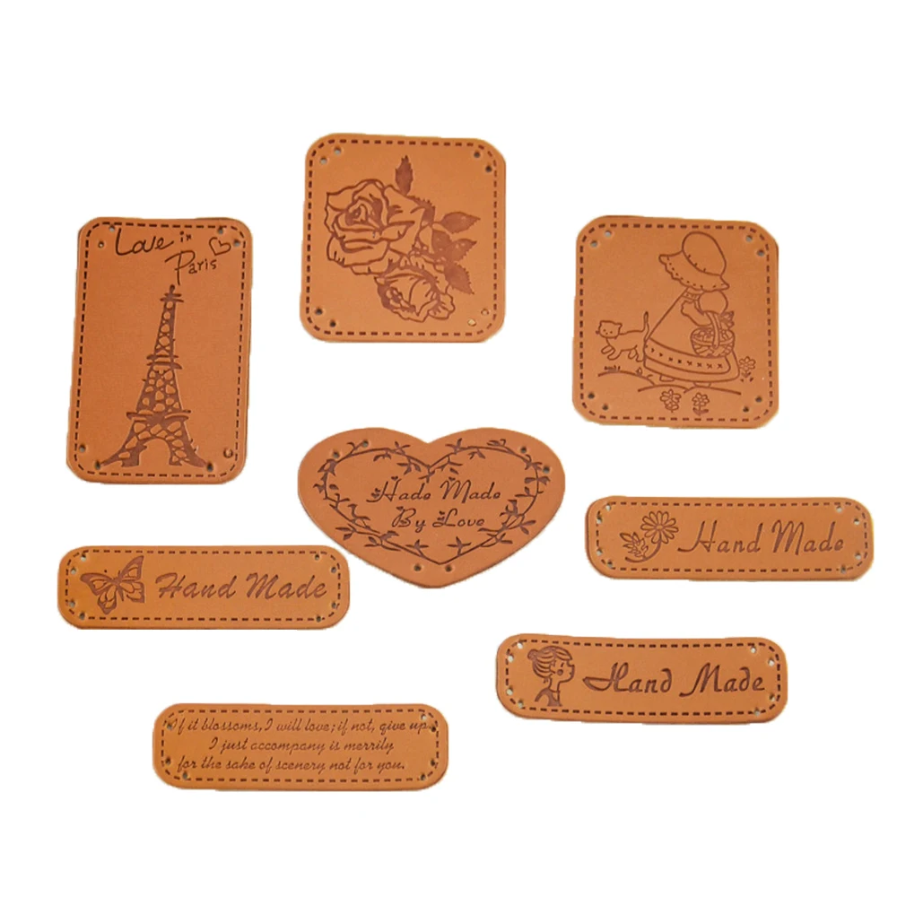 Zakka Rose Butterfly Eiffel Tower Embossed PU Leather Labels 8 Designs Handmade Sewing Decorative DIY Accessories 1.5cm-3.5cm