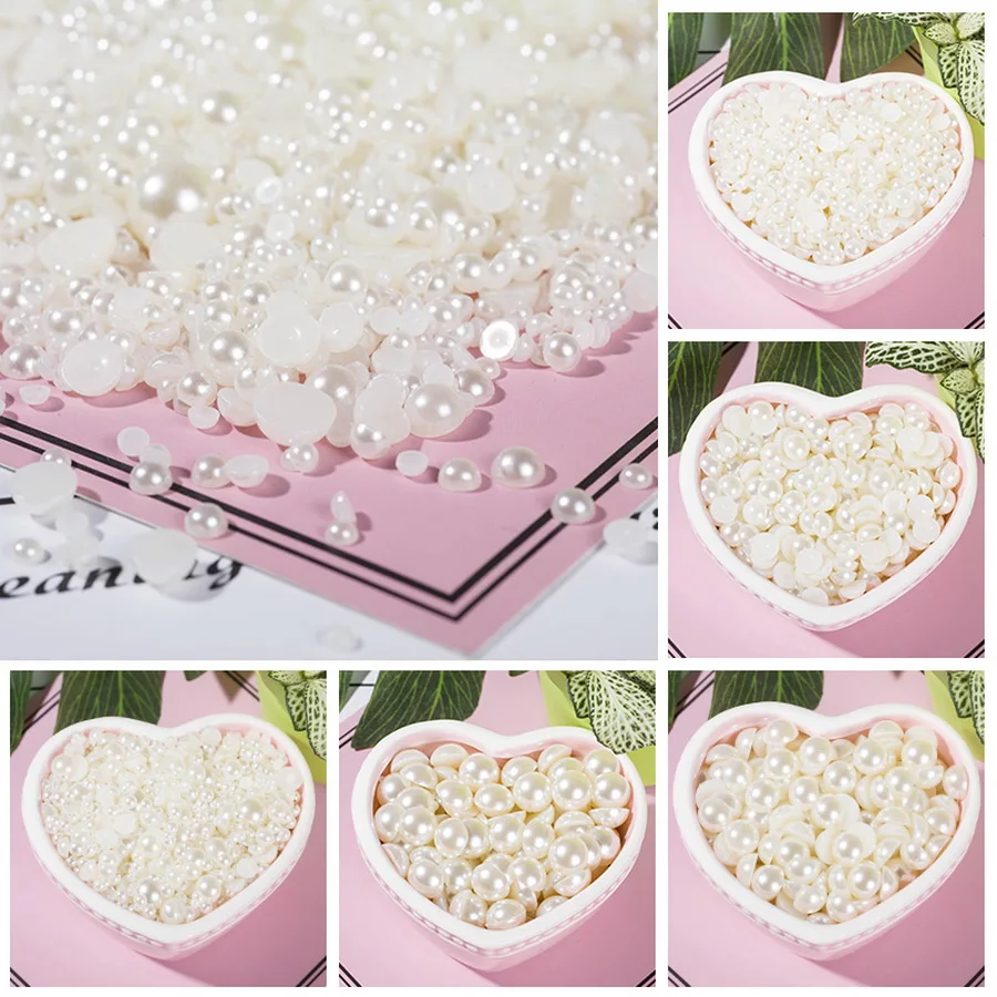 2.5mm-12mm Beige ABS Imitation Pearls Half Round Flatback Resin Pearl Glue On Rhinestones Beads Nail Art Crafts Diy Decoration