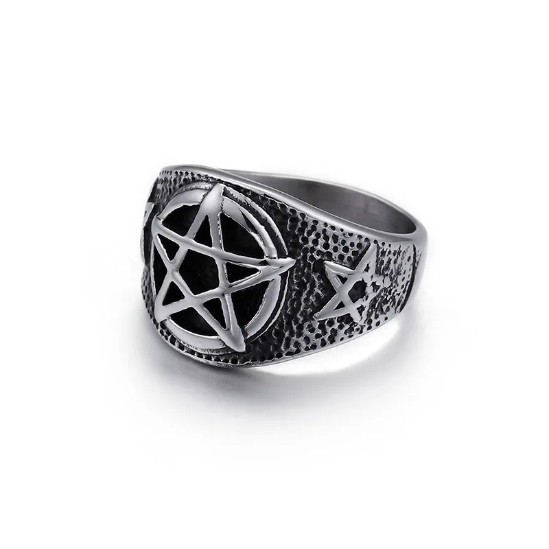New Retro Men\'s Titanium Steel Ring Men Domineering Stainless Steel Ring Six-Pointed Star Ring