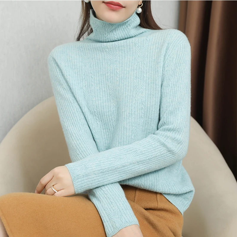 

High Quality Clothes 2021 New Autumn Winter Women Hoodie Sweaters 100% Wool Knitted Jumpers Pile Collar Cashmere Pullovers Tops