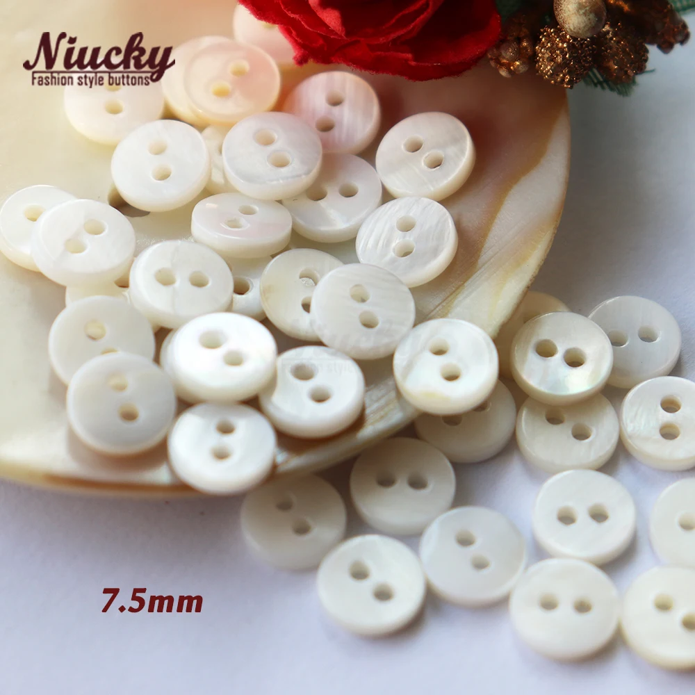 Niucky 6mm / 8mm White Shell Tiny Buttons for Doll and Craft Decoration High Qualtiy Shell Mini Buckle for Sewing S0101-040#6