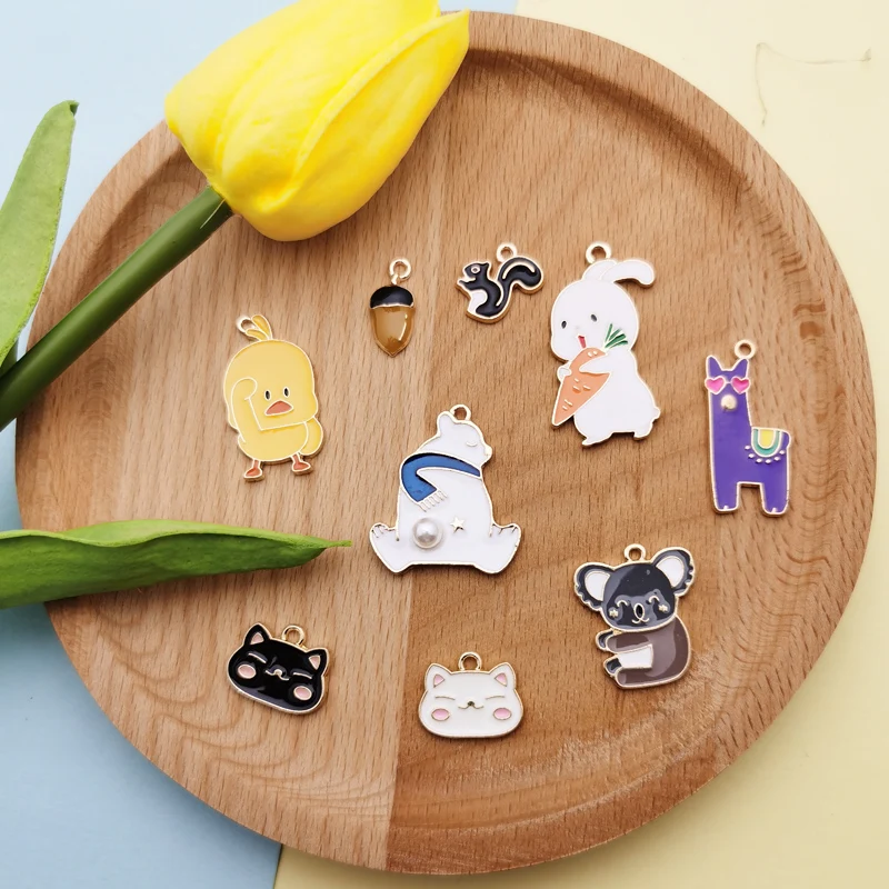 10Pcs/Set Lovely rabbit Alpaca bear Cat Koala Enamel Animal Charms Pendant For Metal Earrings Bracelet DIY Jewelry Making