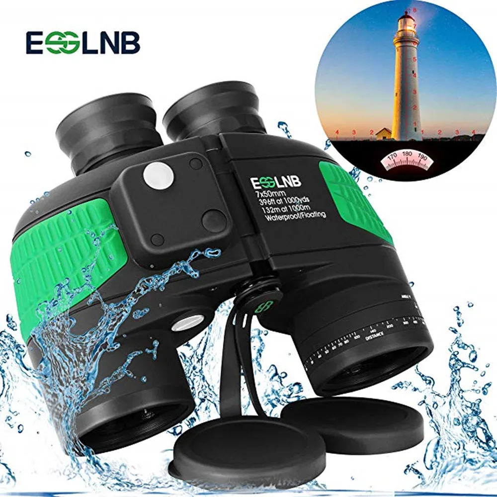 ESSLNB 7X50 Marine Binoculars IPX7 Waterproof Binoculars for Boating with Illuminated Rangefinder and Compass BAK4 Prism