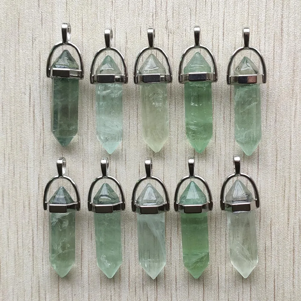 Beautiful Natural green fluorite high quality pillar charms pendants diy necklace jewelry making 24pcs Wholesale fast shipping