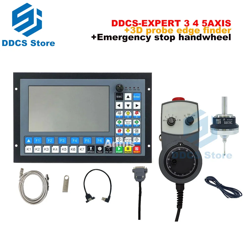 Newly upgraded DDCS-EXPERT 3/4/5 axis cnc offline controller kit+V5 anti-roll 3D probe edge finder compatible with mach3+MPG