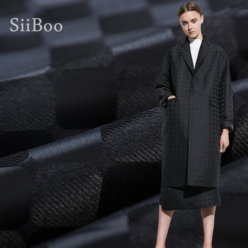 

Vintage style elegant black plaid jacquard brocade fabric apparel for dress coat tissue cloth tela tecido stoffen yarn SP5565