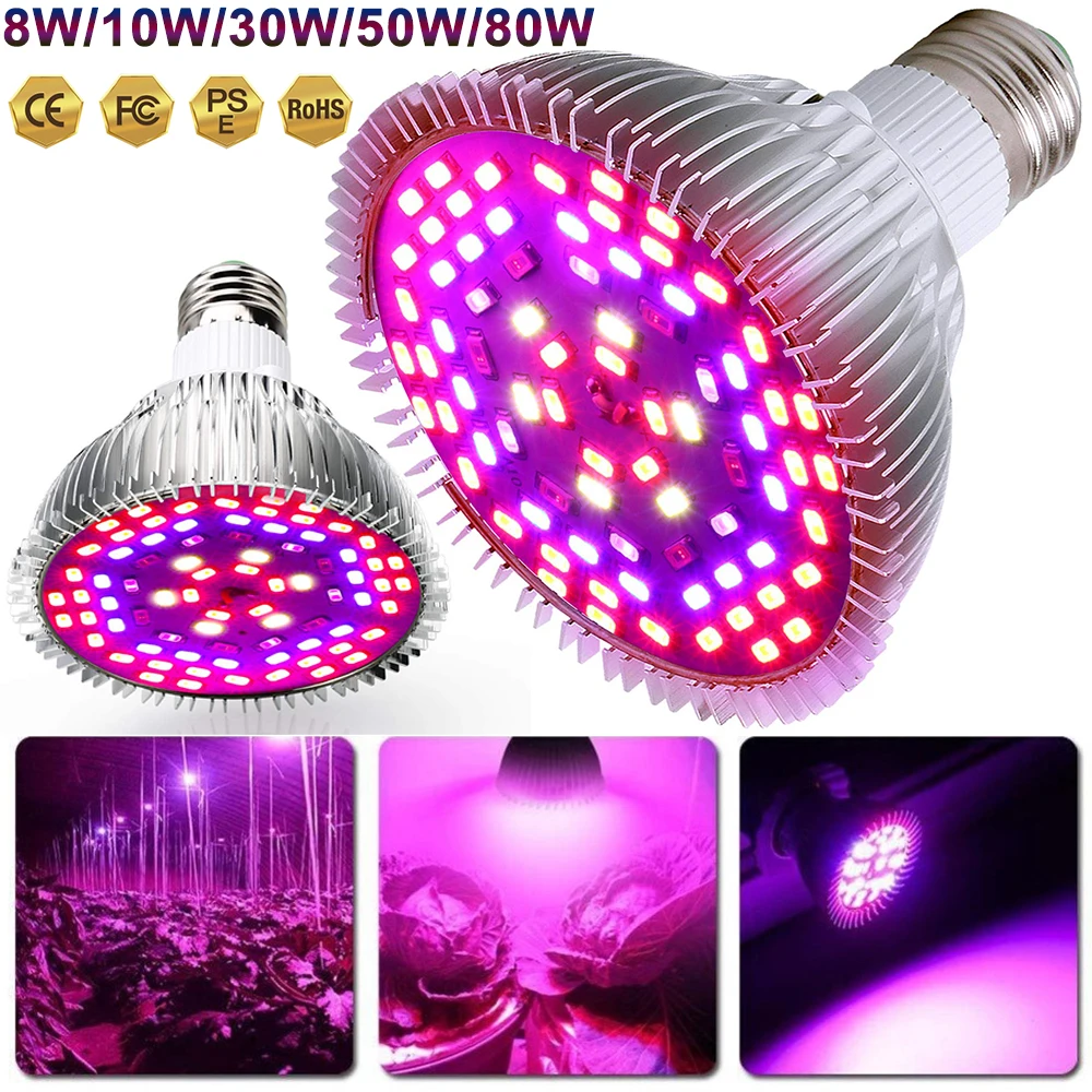 

8W-80W 18-120 LED Grow Light Bulb E26/27 Full Spectrum Phytolamp For Plants Indoor Vegetables Flowers Growing Lamp lampada led