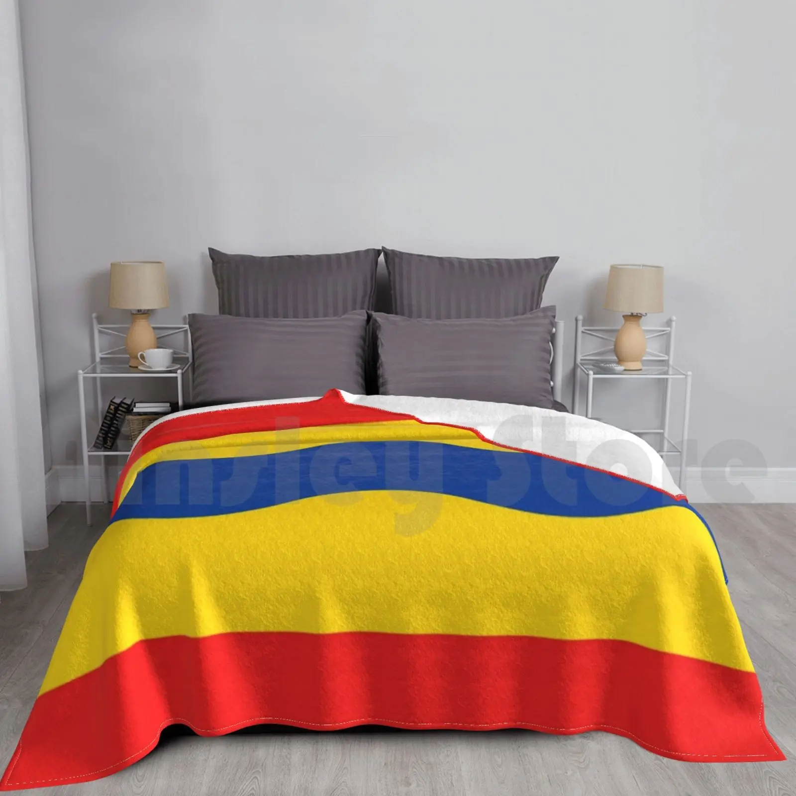 Overijssel Blanket Super Soft Warm Light Thin Netherlands Overijssel Flag Red Yellow Blue Wavy Striped Holland