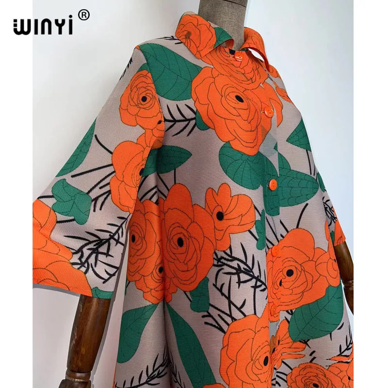 WINYI sukienka Fashion Summer cardigan Dress free Size Women's crumple Floral Printed Elegant Casual Vacation Loose Dresses