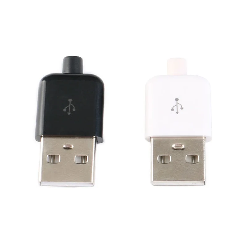 10 قطعة USB 2.0 نوع وذكر USB 4 دبوس التوصيل المقبس موصل لحام مع البلاستيك غطاء DIY مخصص اليدوية ل 3.0 مللي متر كابل