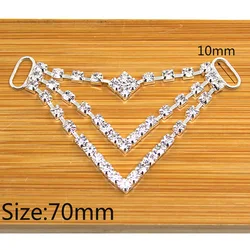 2Pcs/Lot 70mm Silver Full Crystal Rhinestone Buckle Metal Chain for Swimwear Rhinestone Bikini Connector, Factory