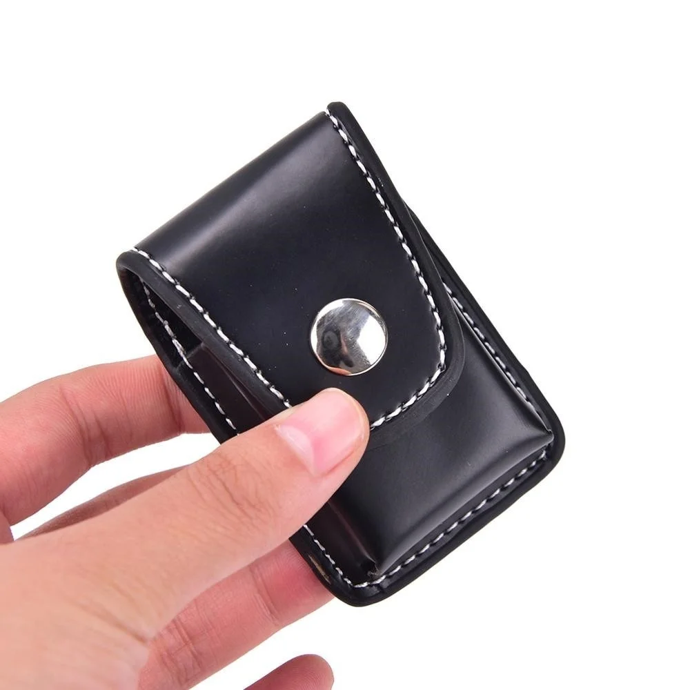 1Pcs Tragbare leder Leichter Abdeckung Box Schwarz Leder Schließe Stil Leichter Fall Beutel Beste Geschenk