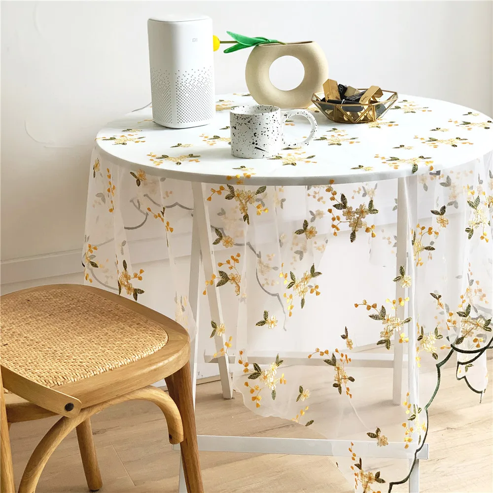 Vintage Floral Embroidered Mesh Tablecloth Set Background Cloth Covering Cloth Lace Minsi Coffee Shop Soft Vintage