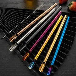 1Pcs Drinking Straw Reusable Metal Straw Set with Brush Bubble Tea Straws 304 Stainless Steel Milkshake Smoothie Straw Spoon