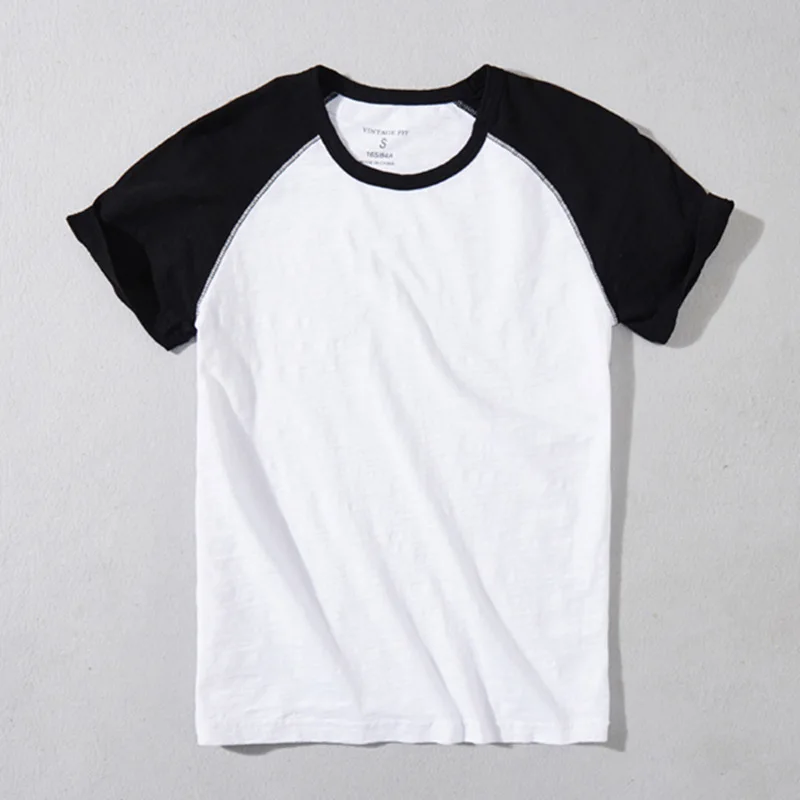 DT3025 T-Shirt For Men Harajuku Raglan Sleeves Cotton O-Neck Color Match Casual Trendy Youth Tops Simple Slim New Summer Tees