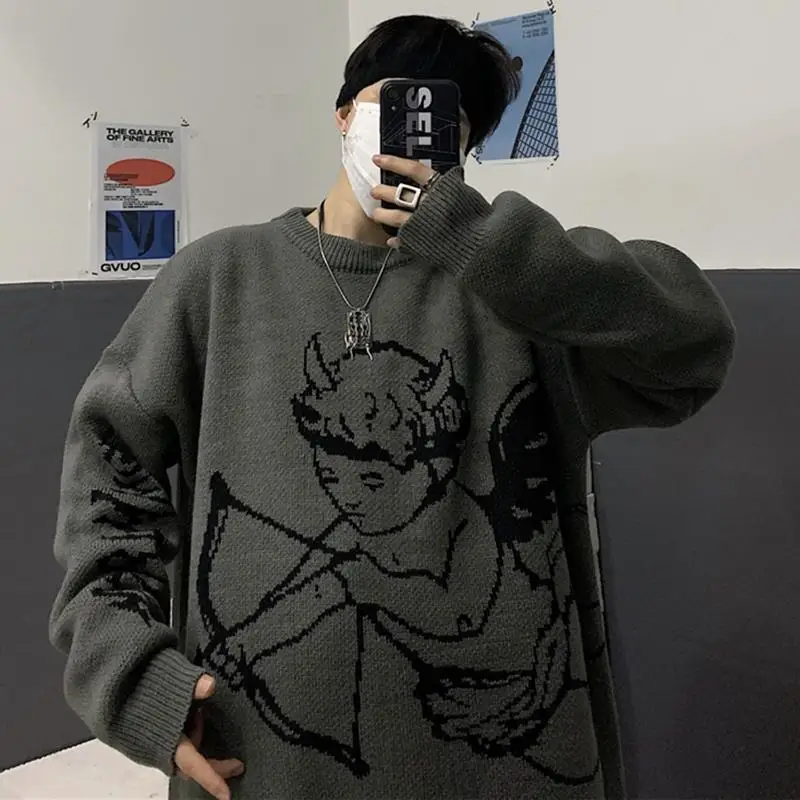 

Man Sweater Luxury Spring Cupid's Arrow Printing Pullovers Angel Streetwear Lazy Jumpers Casual Long Sleeve Vintage Men Sweater