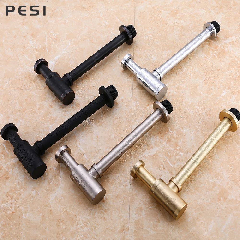 High Quality Brass Body Basin Wast Drain Wall Connection Plumbing Basin Waste Drain P-Trap Kit with Pop up Drain Black/Brushed.