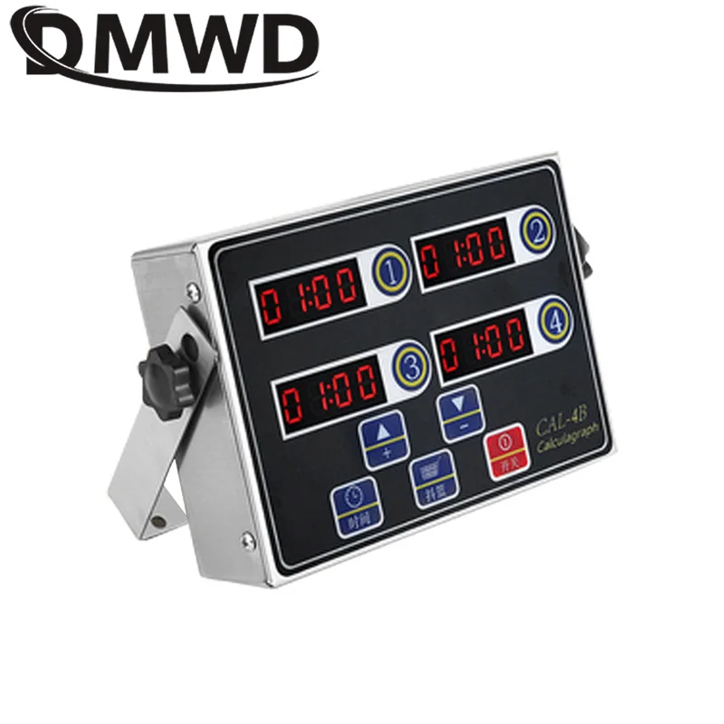 DMWD Stainless Steel Commercial Kitchen Four-Channel Timer 4 Fourth Key Digital Button Timing Reminder Countdown Loud Alarm 220V