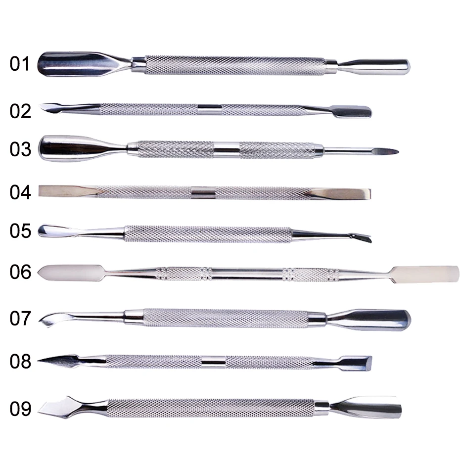 1pcs Double-ended Cuticles Nails Pusher Dead Skin Remover Pedicure Stainless Steel Care Nail Tool Manicure Accessories NL1-9