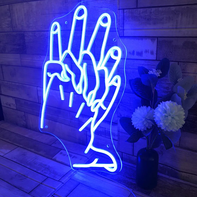 Hands Crossed Neon Bulb Sign Custom Clear Acrylic Led Light Sign Wall Art Holiday Party Decor