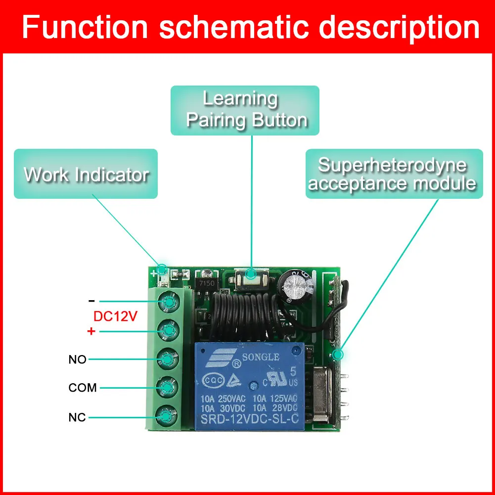 433 Mhz Universal Wireless Remote Control Switch DC12V 1CH Relay Receiving Module And RF Transmitter Electronic Door Lock Contro