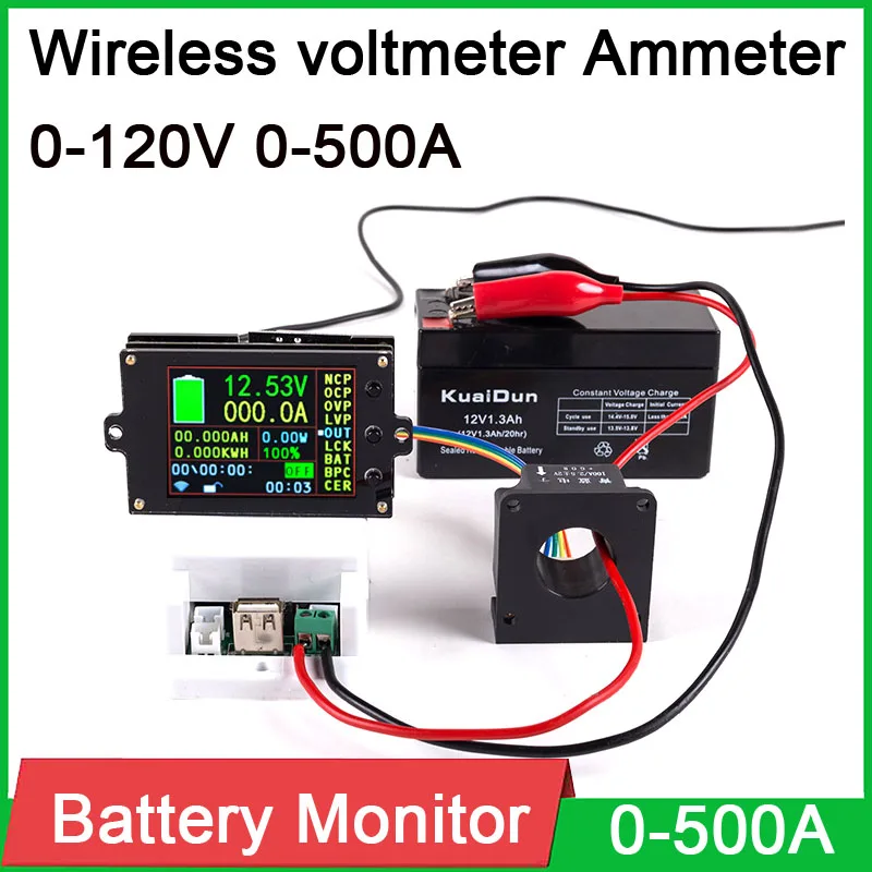 Lithium Battery Monitor DC 120V 50A 100A 200A 500A Wireless VOLT AMP temperature capacity Power digital Meter Charging Tester