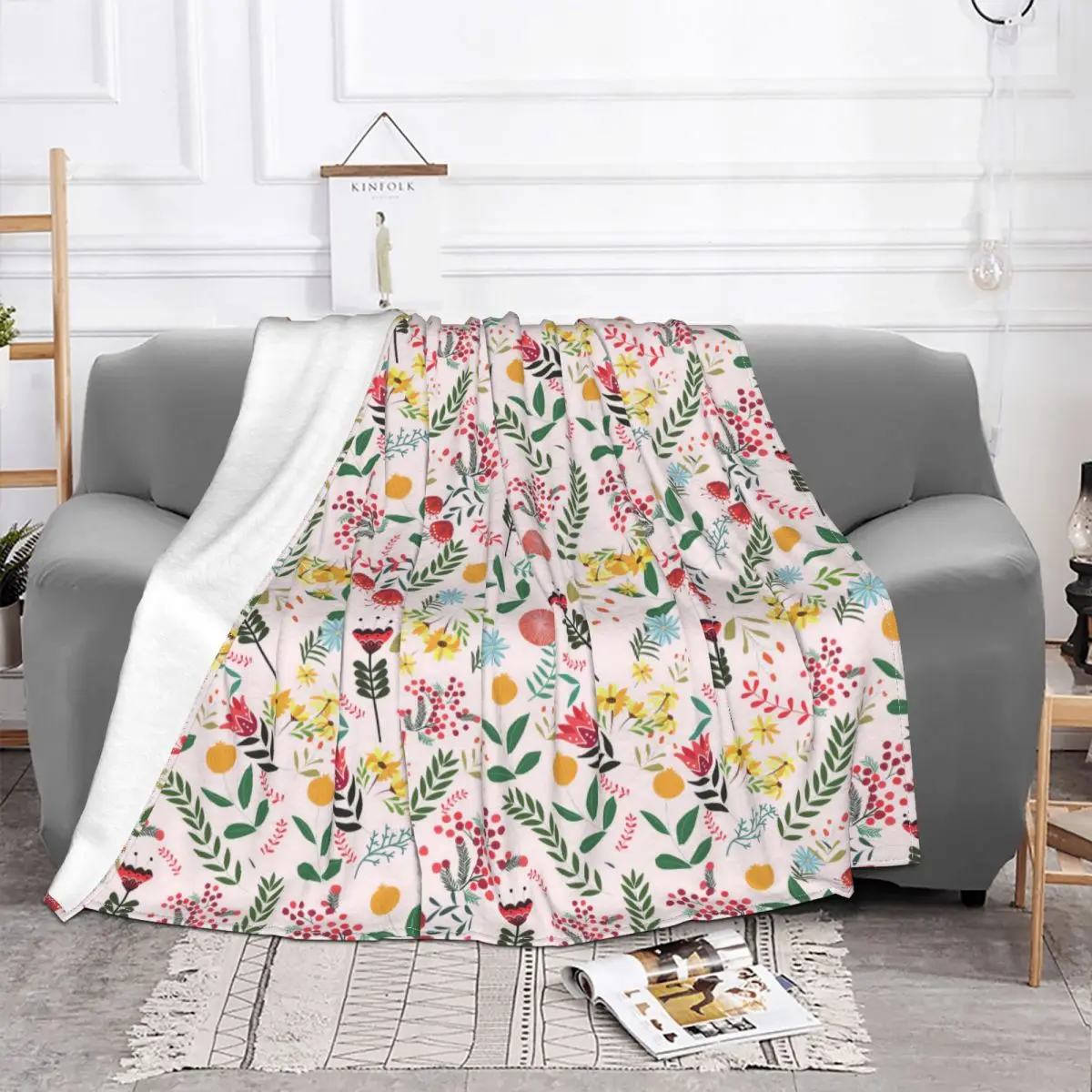 Cute Colorful Floral Botanical Blankets Fleece Decoration Ultra-Soft Throw Blankets for Bedding Bedroom Plush Thin Quilt