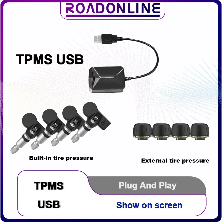 

USB Android TPMS Tire Pressure Monitoring System Wireless Transmission 8 bar 116 psi Alarm System 5V Internal External